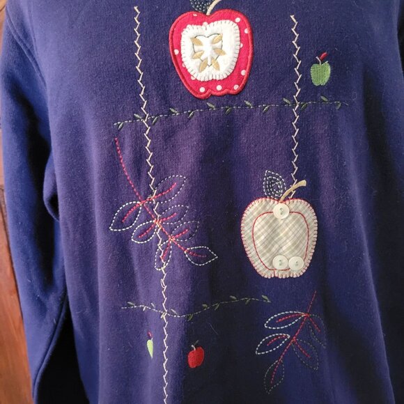 Shenanigans Womens Navy Blue Apple Embroidery Sweatshirt M - Picture 5 of 8